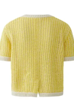OUI Pullover white yellow gemustert Kurzarm