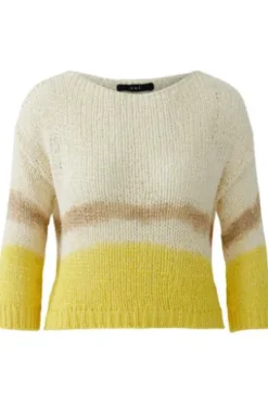 OUI Pullover yellow white gemustert 3/4-Arm