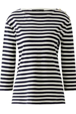 OUI Shirt black/offwhite gestreift 3/4-Arm