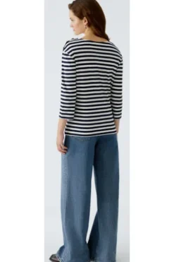 OUI Shirt black/offwhite gestreift 3/4-Arm