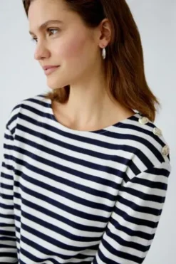 OUI Shirt black/offwhite gestreift 3/4-Arm