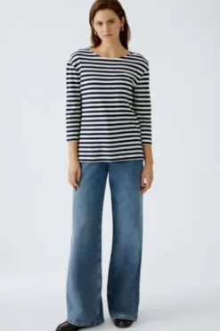 OUI Shirt black/offwhite gestreift 3/4-Arm