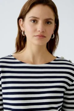 OUI Shirt black/offwhite gestreift 3/4-Arm