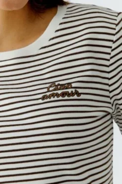 OUI Shirt brown gestreift