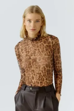 OUI Shirt camel/grey gemustert