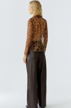 OUI Shirt camel/grey gemustert
