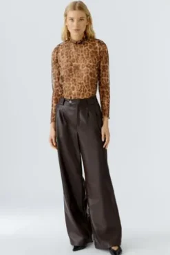 OUI Shirt camel/grey gemustert