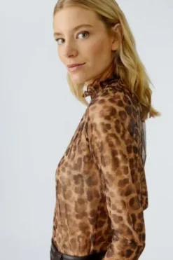 OUI Shirt camel/grey gemustert
