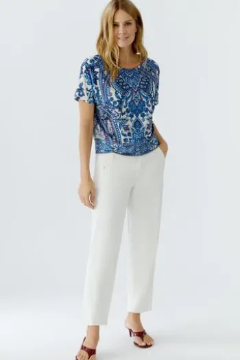 OUI Shirt offwhite blue gemustert