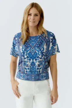OUI Shirt offwhite blue gemustert