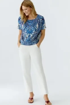 OUI Shirt offwhite blue gemustert