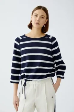 OUI Wende-Pullover darkblue gestreift 3/4-Arm