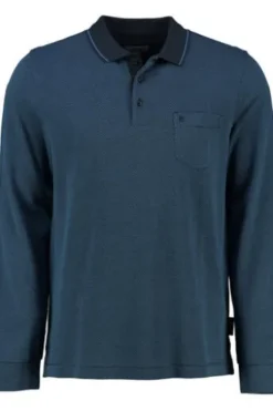 PIERRE CARDIN Langarm Polo Shirt blau gemustert Modern Fit