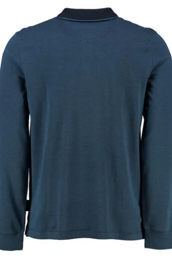 PIERRE CARDIN Langarm Polo Shirt blau gemustert Modern Fit