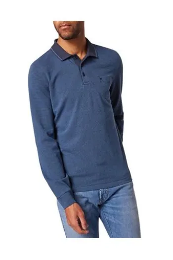 PIERRE CARDIN Langarm Polo Shirt blau gemustert Modern Fit