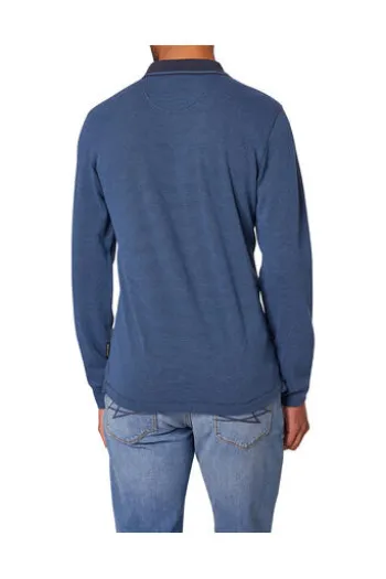 PIERRE CARDIN Langarm Polo Shirt blau gemustert Modern Fit