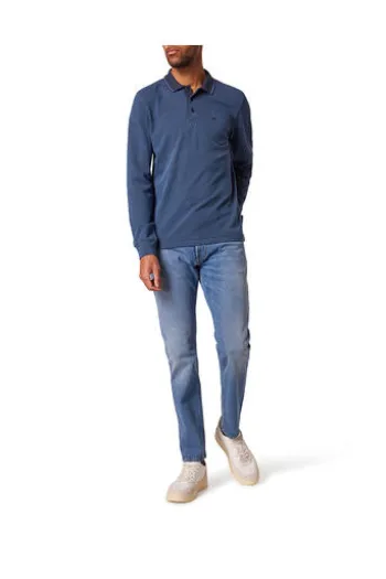 PIERRE CARDIN Langarm Polo Shirt blau gemustert Modern Fit