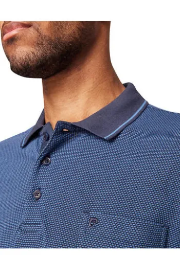 PIERRE CARDIN Langarm Polo Shirt blau gemustert Modern Fit