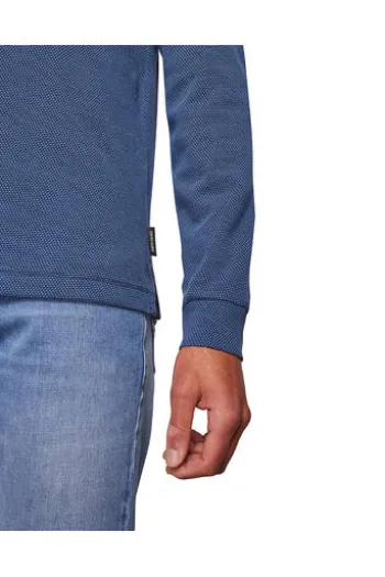 PIERRE CARDIN Langarm Polo Shirt blau gemustert Modern Fit
