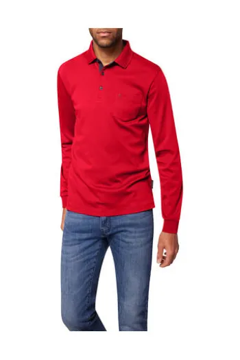 PIERRE CARDIN Langarm Polo Shirt rot Modern Fit