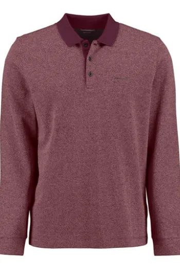 PIERRE CARDIN Polo-Shirt bordeaux gepunktet Langarm