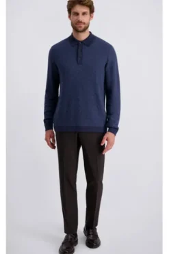 PIERRE CARDIN Strick-Polo-Pullover bering sea gemustert