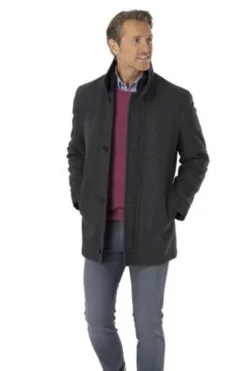 PIERRE CARDIN Wolljacke mit Strukturmuster anthrazit