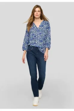 RABE Bluse dunkeljeans gemustert 3/4-Arm