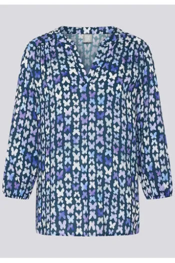 RABE Bluse dunkeljeans gemustert 3/4-Arm