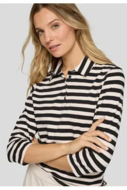 RABE Polo-Shirt alabaster gestreift 3/4-Arm