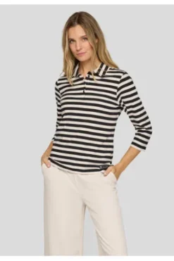 RABE Polo-Shirt alabaster gestreift 3/4-Arm