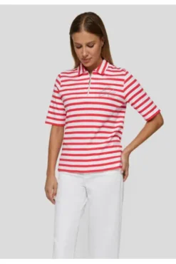 RABE Polo-Shirt koralle gestreift in Jersey-Qualität