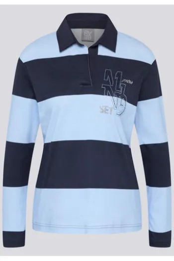 RABE Polo-Shirt pastellblau gestreift Langarm