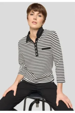RABE Polo-Shirt schwarz gestreift 3/4-Arm