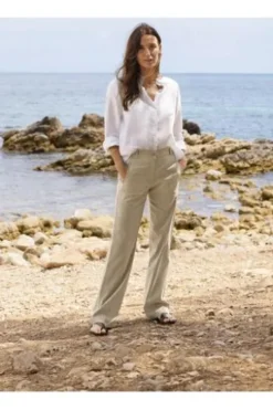 RAPHAELA BY BRAX Hose Peggy Flared sand gestreift im hochwertigen Leinen-Mix