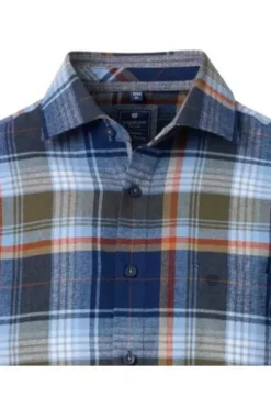 REDMOND Flanell Hemd blau kariert Comfort Fit Langarm