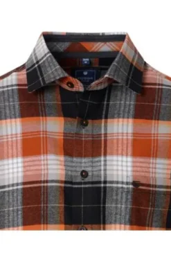 REDMOND Flanell Hemd orange kariert Comfort Fit Langarm