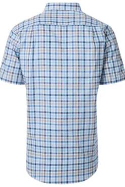 REDMOND Hemd blau kariert Regular Fit Kurzarm Button-Down