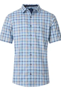 REDMOND Hemd blau kariert Regular Fit Kurzarm Button-Down