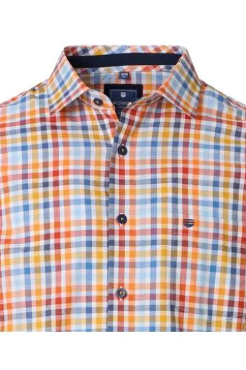 REDMOND Hemd gelb kariert Regular Fit Kurzarm Button-Down