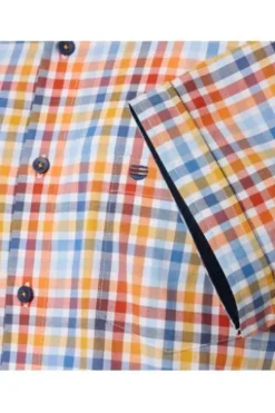 REDMOND Hemd gelb kariert Regular Fit Kurzarm Button-Down