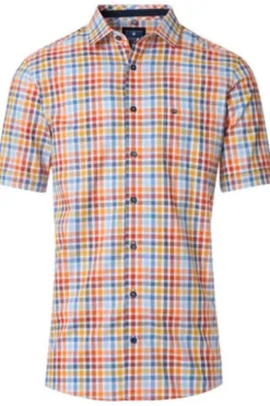 REDMOND Hemd gelb kariert Regular Fit Kurzarm Button-Down