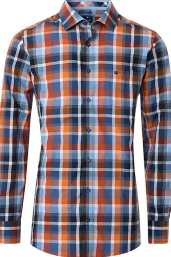REDMOND Hemd orange kariert Comfort Fit Langarm
