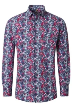 REDMOND Hemd rot geblümt Comfort Fit