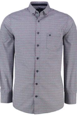 REDMOND Hemd rot gemustert Regular Fit Langarm Button-Down