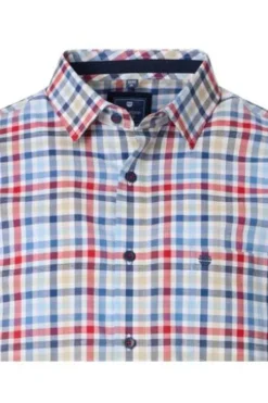 REDMOND Hemd rot kariert Regular Fit Kurzarm Button-Down