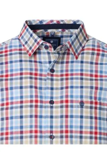 REDMOND Hemd rot kariert Regular Fit Kurzarm Button-Down