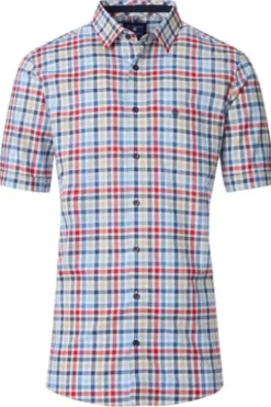 REDMOND Hemd rot kariert Regular Fit Kurzarm Button-Down