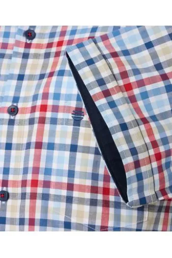 REDMOND Hemd rot kariert Regular Fit Kurzarm Button-Down