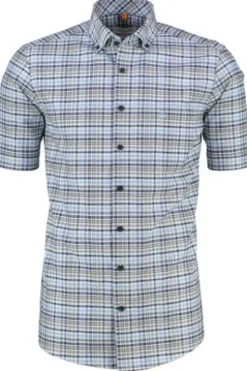 REDMOND Oxford Karo Hemd blau kariert Comfort Fit Kurzarm